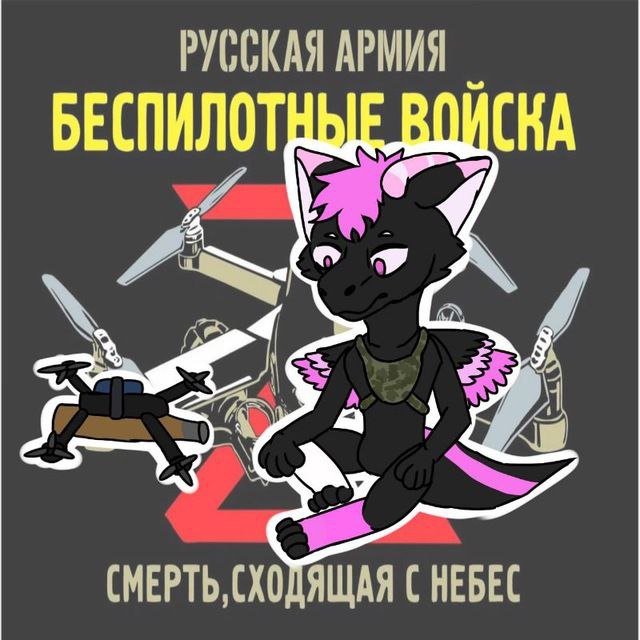 Арт «Русская армия — Беспилотные войска»: фурри-персонаж с дронами, надпись «Смерть, сходящая с небес» (1/3).