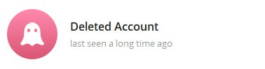 Скриншот (1/3): профиль Telegram «Deleted Account» — удалённый аккаунт, «last seen a long time ago».