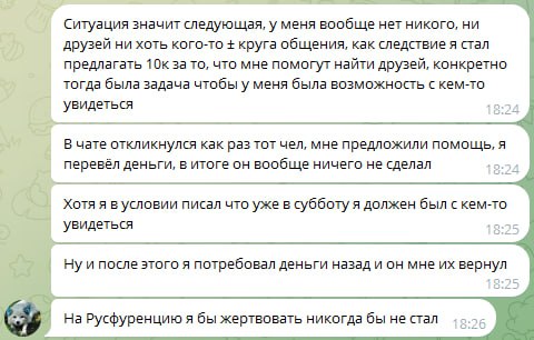 Скриншот переписки Telegram: Майк Липс спрашивает «Гидру» о FurrGames и выражает ощущение одиночества.