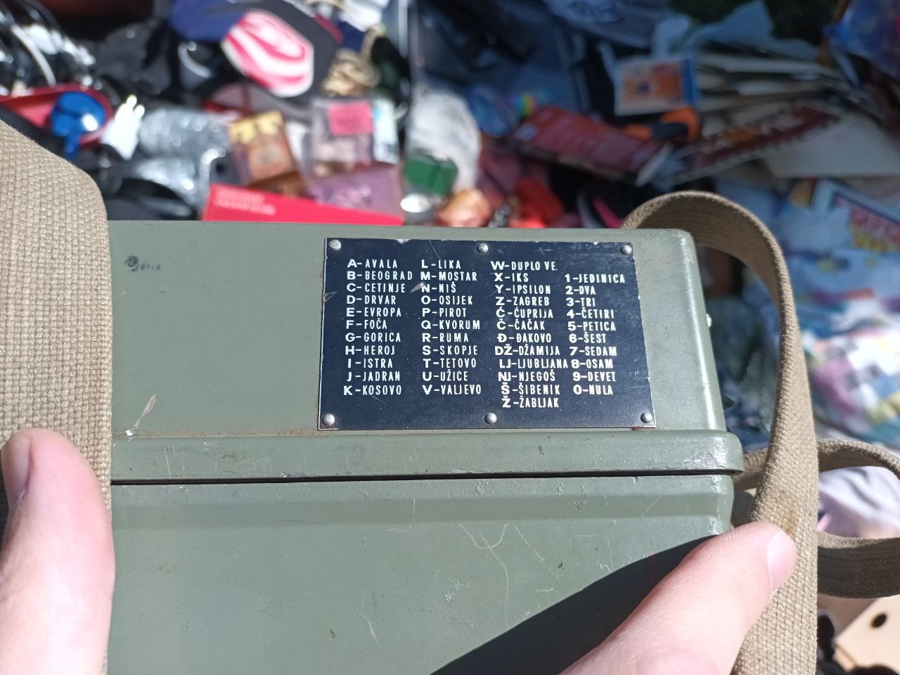 📷 Крышка военного ящика с металлической табличкой: таблица буквенно-цифровых обозначений (А-ЯЦЛ1, Б-ЯЦЛП и т.д. — несколько столбцов).